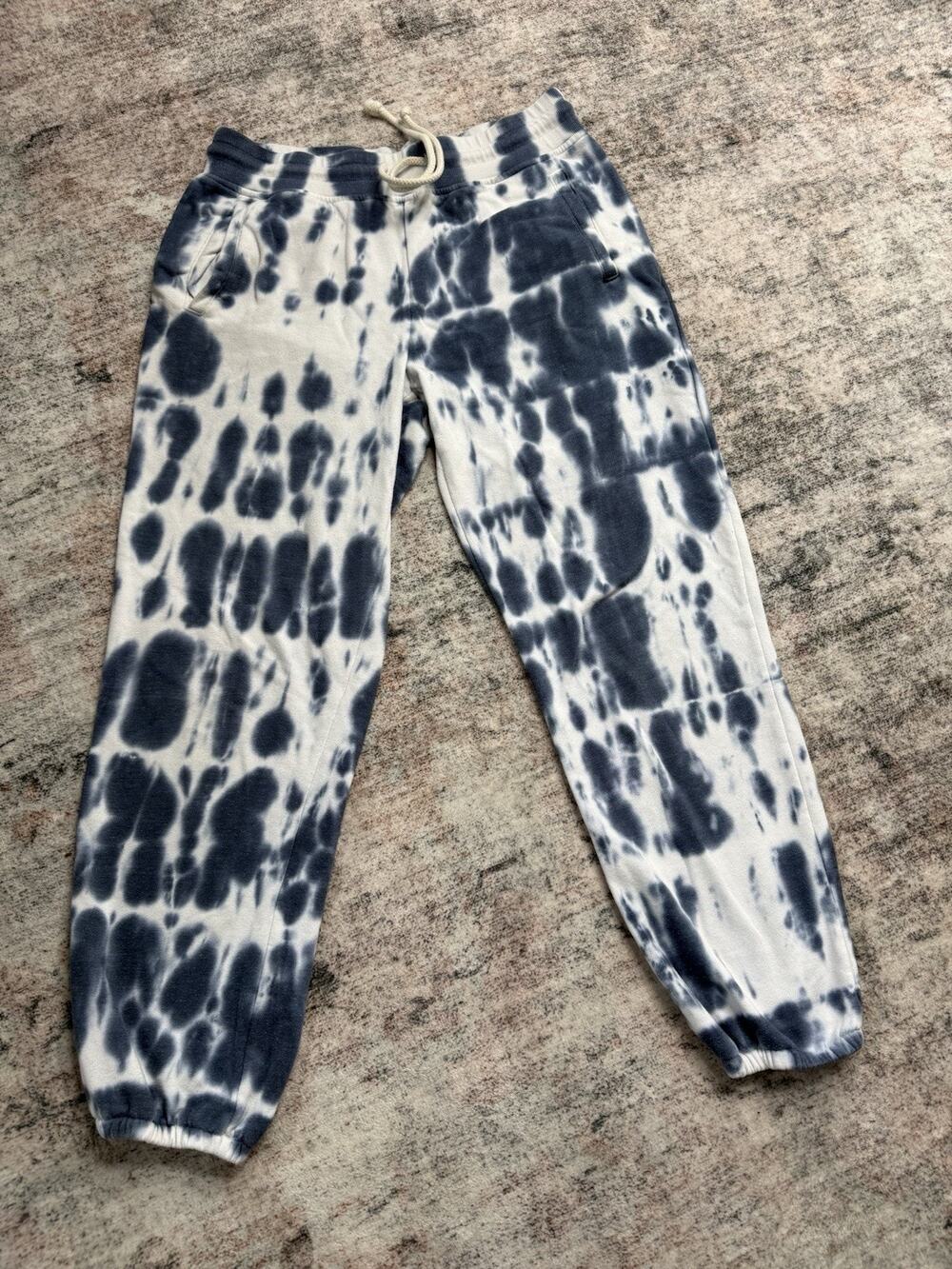 Lou & Grey Blue White Tie Dye Casual Pants Cotton Blend Joggers Sweatpants Sz S